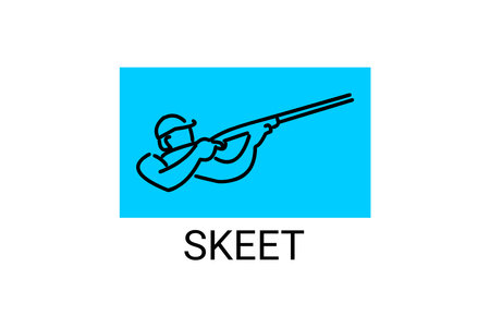 skeet sport vector line icon. an athlete posing for a shot. sport pictogram, vector illustration.のイラスト素材