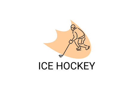 ice hockey sport vector line icon. an athlete playing ice hockey. sport pictogram, vector illustration.のイラスト素材