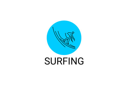 surfing sport vector line icon. a surfer is surfing in the sea. sport pictogram, vector illustration.のイラスト素材