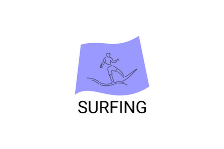 surfing sport vector line icon. a surfer is surfing in the sea. sport pictogram, vector illustration.のイラスト素材
