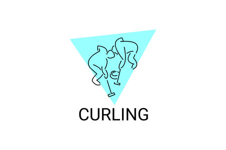 Curling sport vector line icon. sportman with curling stones, equipment sign. sport pictogram...