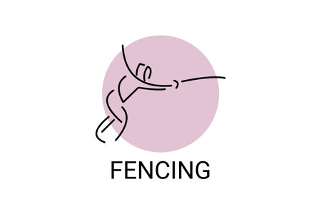 fencing sport vector line icon. sportman, fighting stance. sport pictogram illustration.のイラスト素材