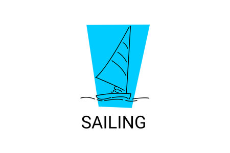 sailing sport vector line icon. Athlete is sailing on a ship in the sea sport pictogram, vector illustration.のイラスト素材