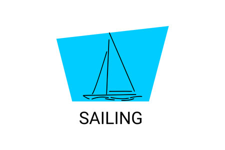 sailing sport vector line icon. Athlete is sailing on a ship in the sea sport pictogram, vector illustration.のイラスト素材