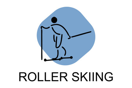 Roller skiing player vector line icon. practicing roller skiing on street logo, equipment sign. sport pictogram illustrationのイラスト素材