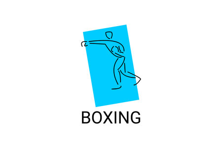 Boxing sport vector line icon. sportsman, practice boxing stance. sport pictogram illustration.のイラスト素材