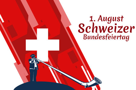 Translate: August 1, Swiss national day. Swiss national day (Schweizer Bundesfeiertag) Vector illustration. Suitable for greeting card, poster and banner.のイラスト素材