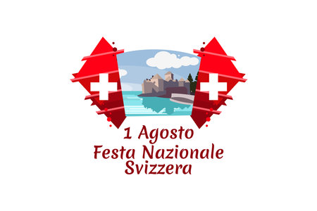 Translate: August 1, Swiss national day. Swiss national day (Festa Nazionale Svizzera) Vector illustration. Suitable for greeting card, poster and banner.のイラスト素材