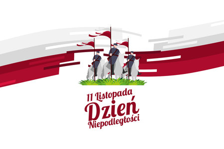 Translation: November 11, Independence Day. Happy Independence Day of Poland vector illustration. Suitable for greeting card, poster and banner.のイラスト素材