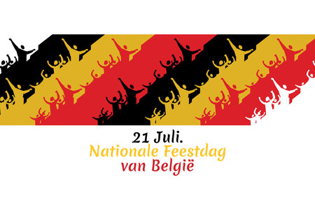 Translate: July 21, National Day of Belgium.  National Day Belgium (Nationale Feestdag van Belgie) Vector Illustration. Suitable for greeting card, poster and banner.のイラスト素材