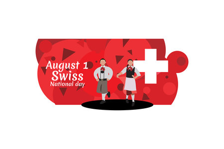 August 1, Swiss national day vector illustration. Suitable for greeting card, poster and banner.のイラスト素材