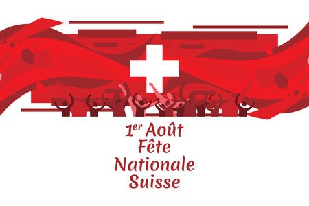 Translate: August 1, Swiss national day. Vector illustration. Suitable for greeting card, poster and banner.のイラスト素材