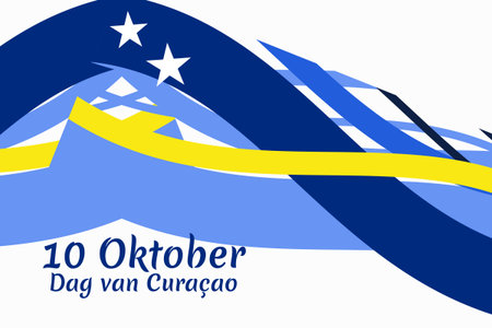 Translation: October 10, CuraÃ§ao Day. Vector illustration. Suitable for greeting card, poster and banner.のイラスト素材