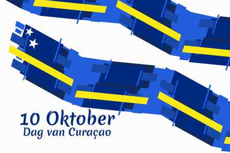 Translation: October 10, CuraÃ§ao Day. Vector illustration. Suitable for greeting card, poster and banner.のイラスト素材