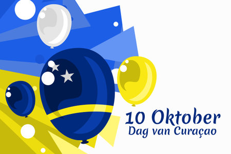 Translation: October 10, CuraÃ§ao Day. Vector illustration. Suitable for greeting card, poster and banner.のイラスト素材