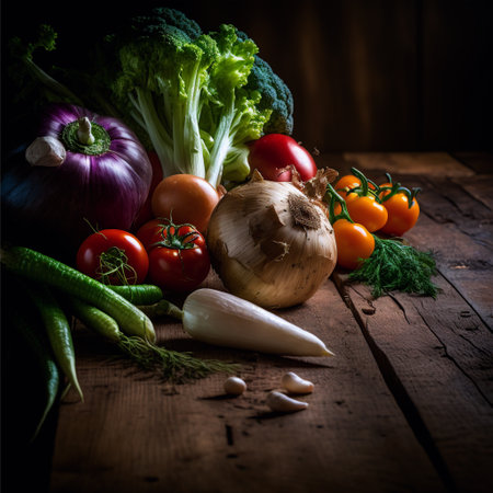 Still life with fresh vegetables on wooden background. Selective focus.の写真素材