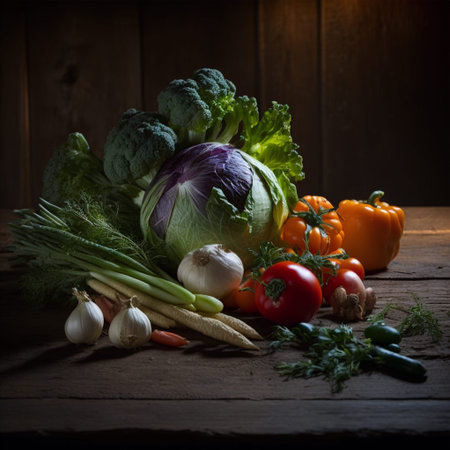 Still life with fresh vegetables on a wooden background. Selective focus.