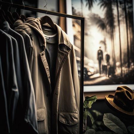 Clothing hanging on a hanger in a boutique, vintage styleの写真素材