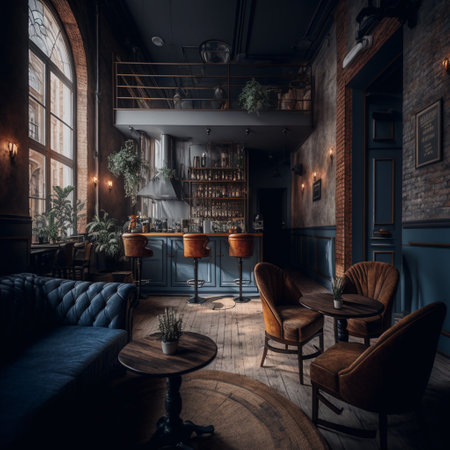 Interior of a pub or restaurant with vintage furniture. 3d renderingの写真素材
