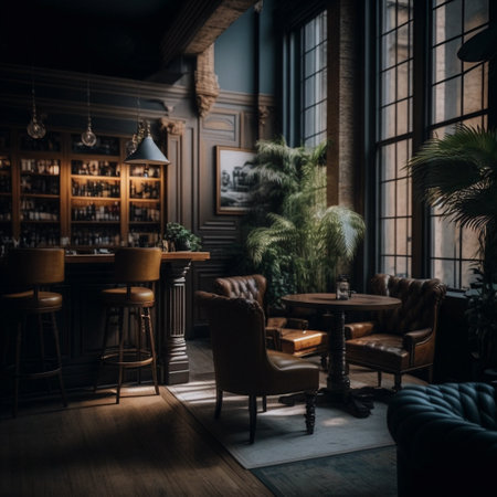 Interior of a luxury restaurant. 3d render. Vintage style.の写真素材