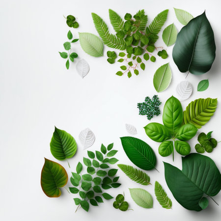 Creative layout made of green leaves. Flat lay. Nature conceptの写真素材