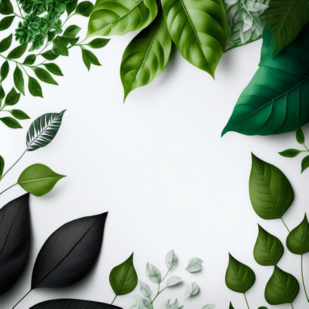 Creative layout made of green leaves on white background. Flat lay. Nature concept.の写真素材