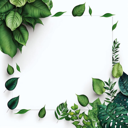 Creative layout made of green leaves on white background. Flat lay, top view. Nature concept.の写真素材