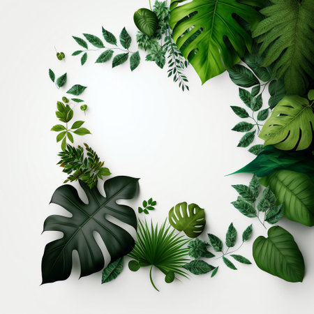 Creative layout made of tropical leaves on white background. Vector illustration.の写真素材