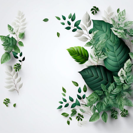 Creative layout made of green leaves on white background. Vector illustration.の写真素材
