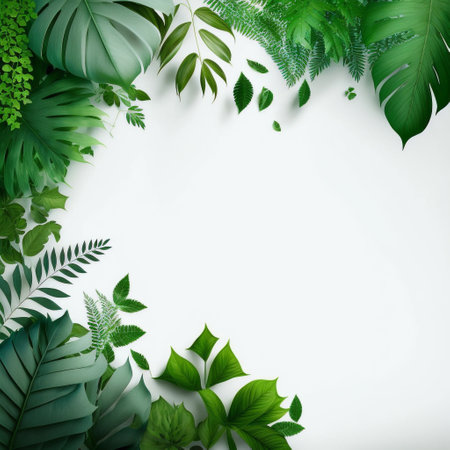 Creative layout made of tropical leaves on white background. Flat lay. Nature concept.の写真素材
