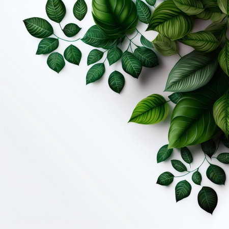 Creative layout made of green leaves on white background. Vector illustration.の写真素材