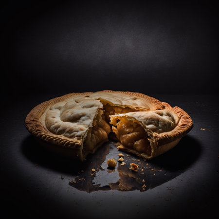 Freshly baked apple pie on a black background. Toned.の写真素材