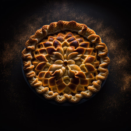 Delicious homemade apple pie on a black background. Toned.の写真素材