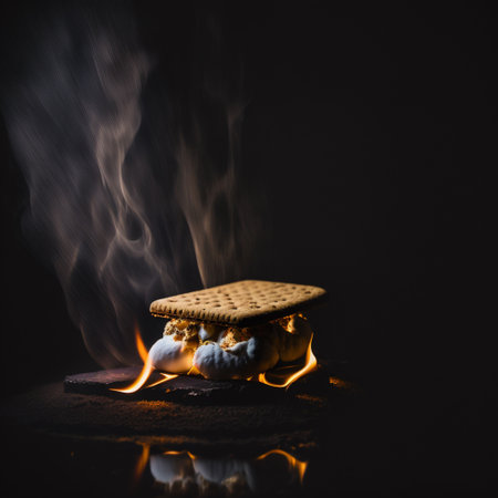 Burning cookies on a dark background with smoke. Copy space.の写真素材