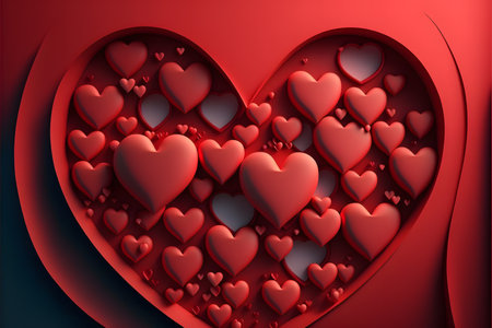 Valentine's day background with red hearts. 3D renderingの写真素材