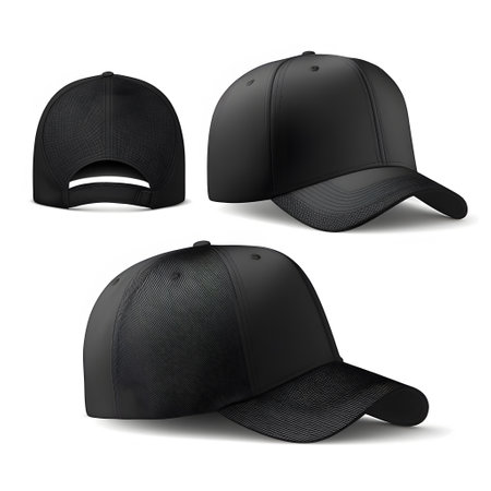 Realistic black and white baseball cap mockup set. Vector illustration.の写真素材
