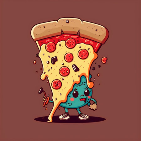 Pizza character. Vector illustration of a slice of pizza in cartoon style.の写真素材