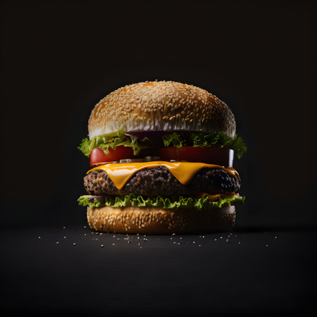 Hamburger on a black background with space for your text.の写真素材