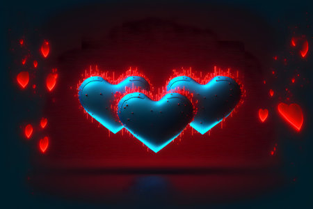 Two hearts on a dark background with hearts. Valentine's Day.の写真素材