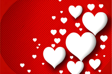 Valentine's day background with white hearts on red background.の写真素材