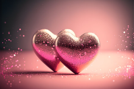 Valentine's day background with two hearts. 3d renderingの写真素材