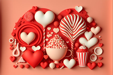 Valentine's day background with hearts and sweets. Vector illustration.の写真素材