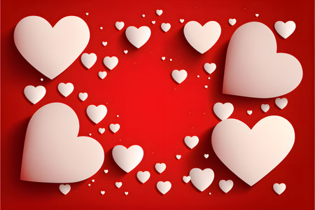 Valentine's day background with paper hearts. Vector illustration.の写真素材