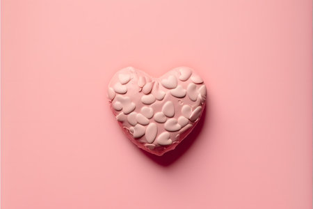 Pink heart shaped candy on pink background. Valentines day concept.の写真素材