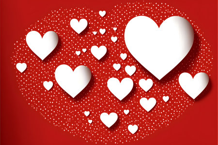Valentine's day background with paper hearts. Vector illustration.の写真素材