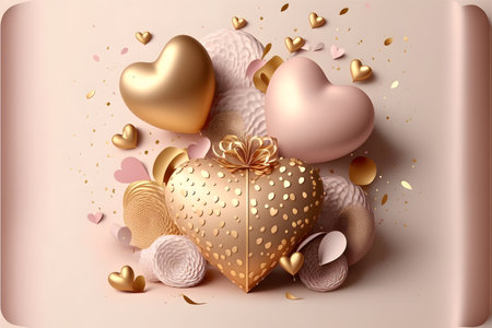 Valentine's day background with hearts and gift box. Vector illustration.の写真素材