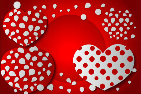 Valentine's day background with red hearts. Vector illustration.の写真素材
