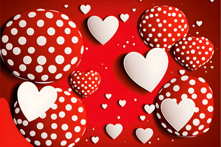Valentine's day background with hearts and polka dots.の写真素材