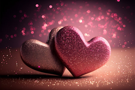 Valentine's day background with two hearts on bokeh backgroundの写真素材