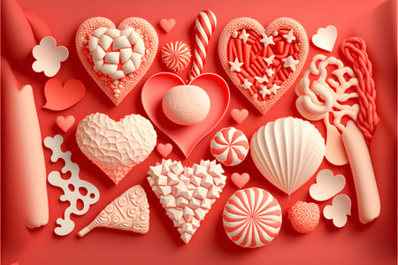 Valentine's day background with hearts and sweets. Vector illustration.の写真素材